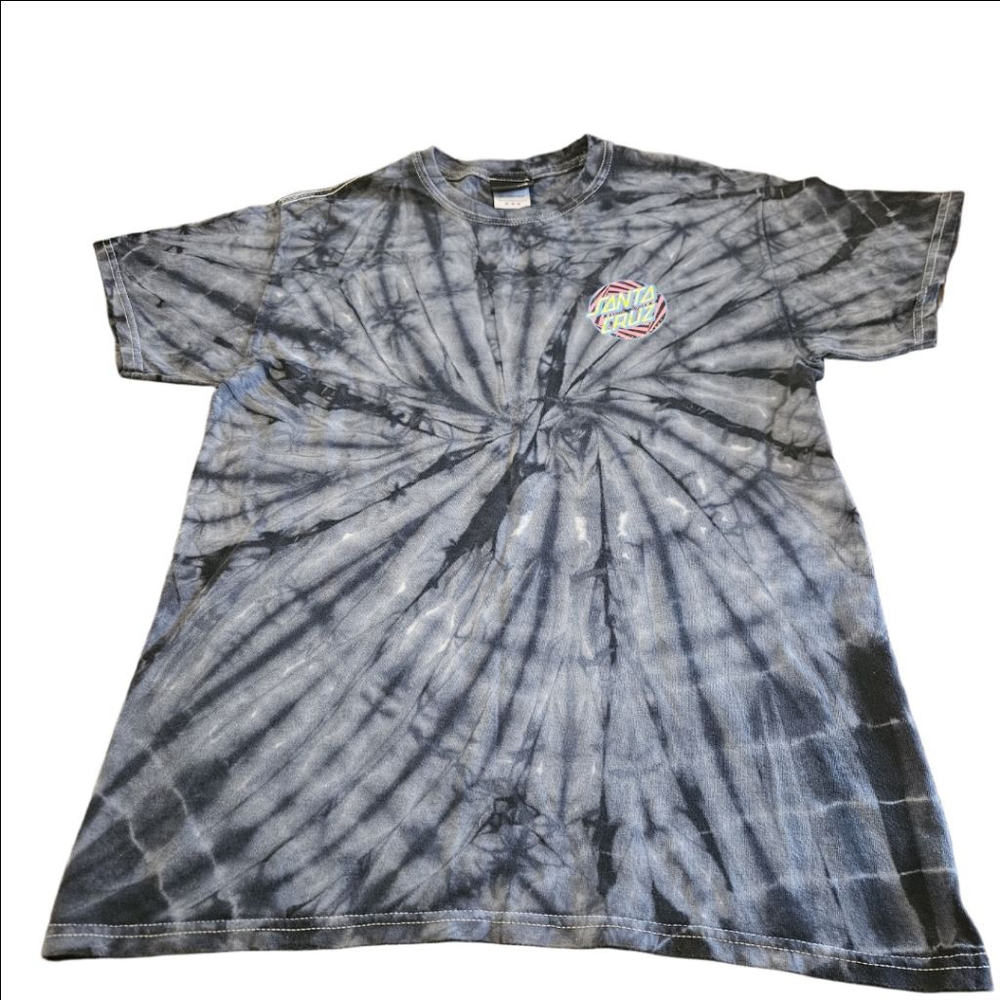 Men's Santa Cruz Dot Spider Tie-Dye Short Sleeve Skateboard Tee M Black Gray